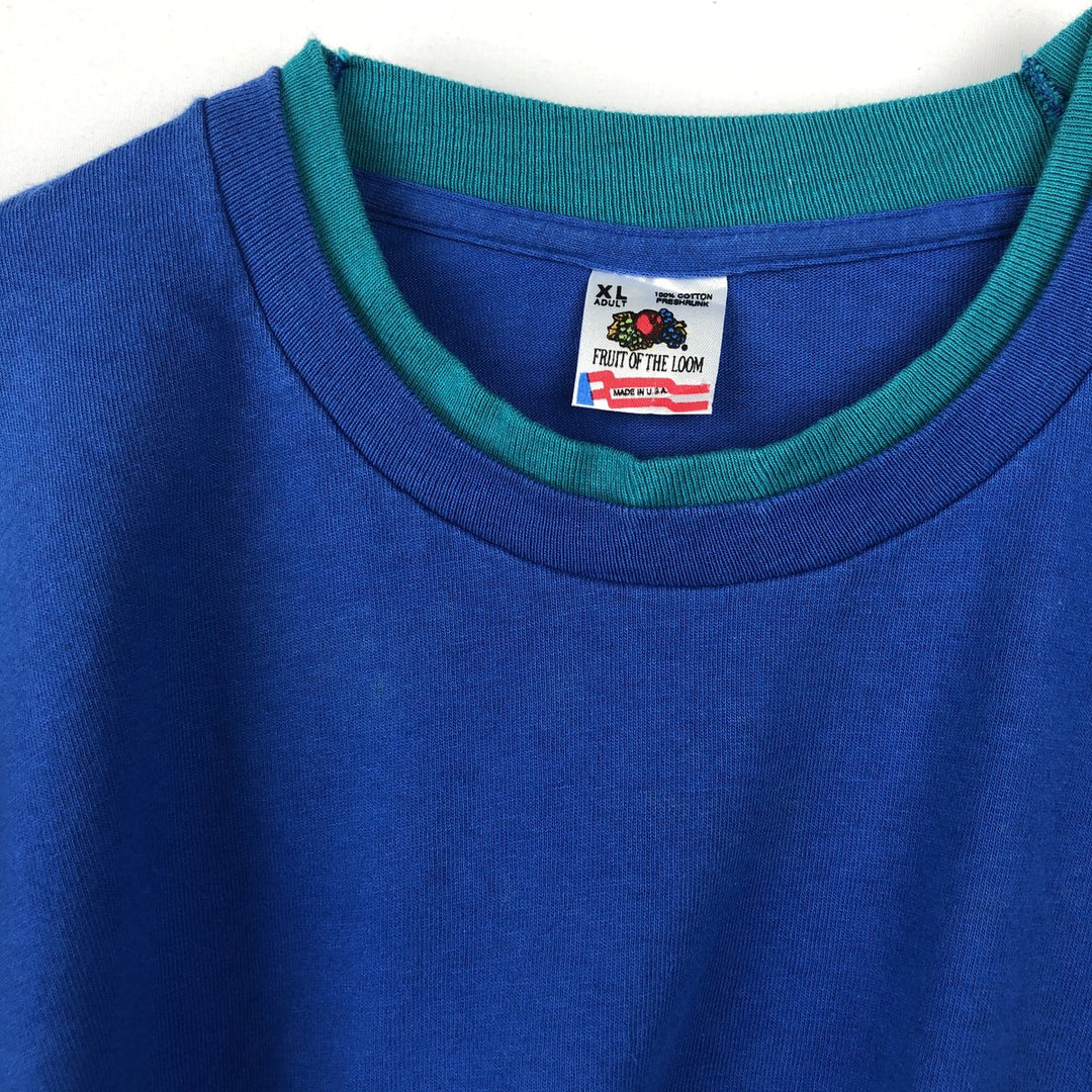 90'S Fruit of the Loom plain T-shirt, made in the USA, men's XL size, vintage cotton blue type Vintage Second Hand