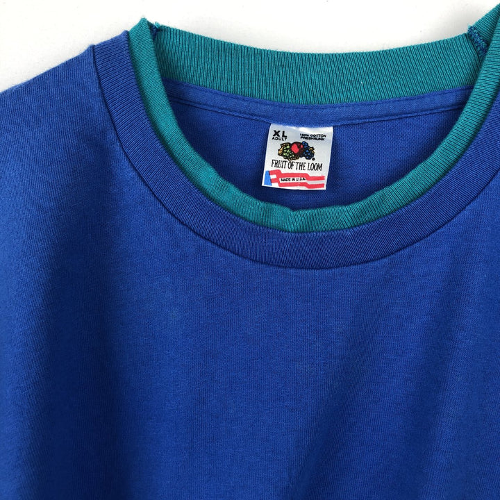 90'S Fruit of the Loom plain T-shirt, made in the USA, men's XL size, vintage cotton blue type Vintage Second Hand