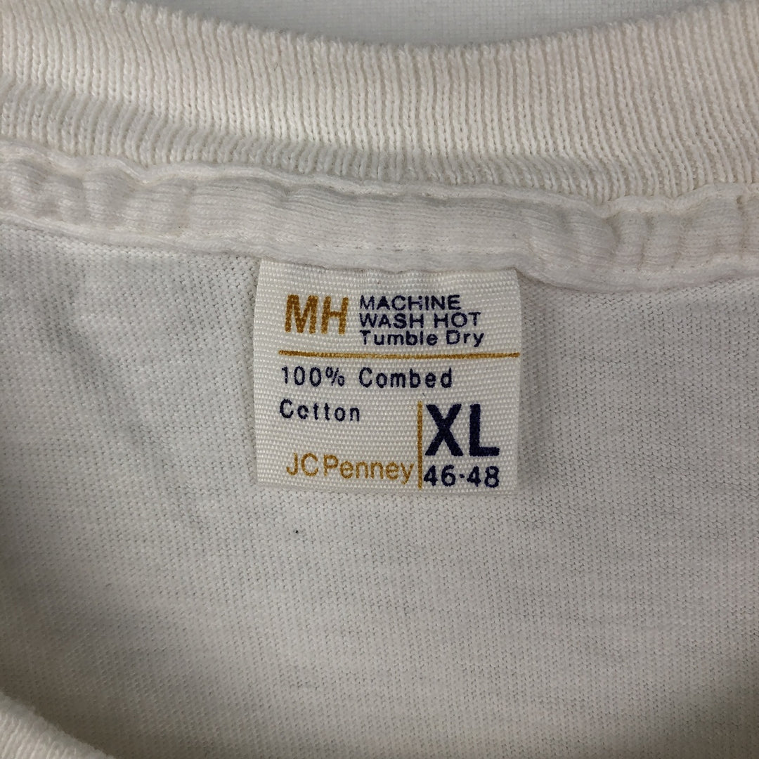 70s-80'S JCPenney Plain T-Shirt, XL (Size 46-48, equivalent to men's XL), Vintage cotton white type Vintage Second Hand