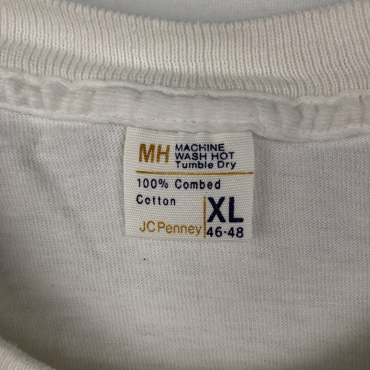70s-80'S JCPenney Plain T-Shirt, XL (Size 46-48, equivalent to men's XL), Vintage cotton white type Vintage Second Hand