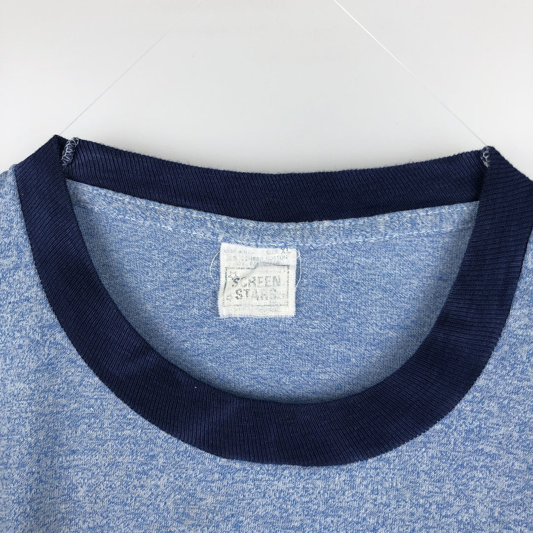 80'S Screen Stars Ringer T-Shirt, Men's Size XL (Equivalent), Vintage unclear blue type Vintage Second Hand