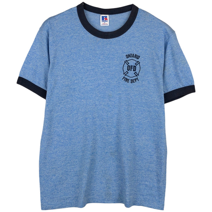 90'S Russell Ringer T-Shirt, Made in USA, Men's Size M (Equivalent), Vintage polyester Blue type light blue Vintage Second Hand