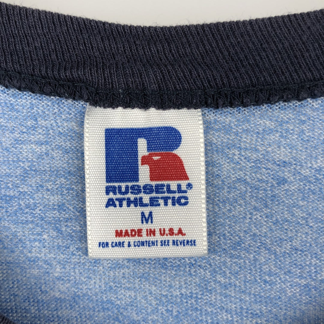 90'S Russell Ringer T-Shirt, Made in USA, Men's Size M (Equivalent), Vintage polyester Blue type light blue Vintage Second Hand