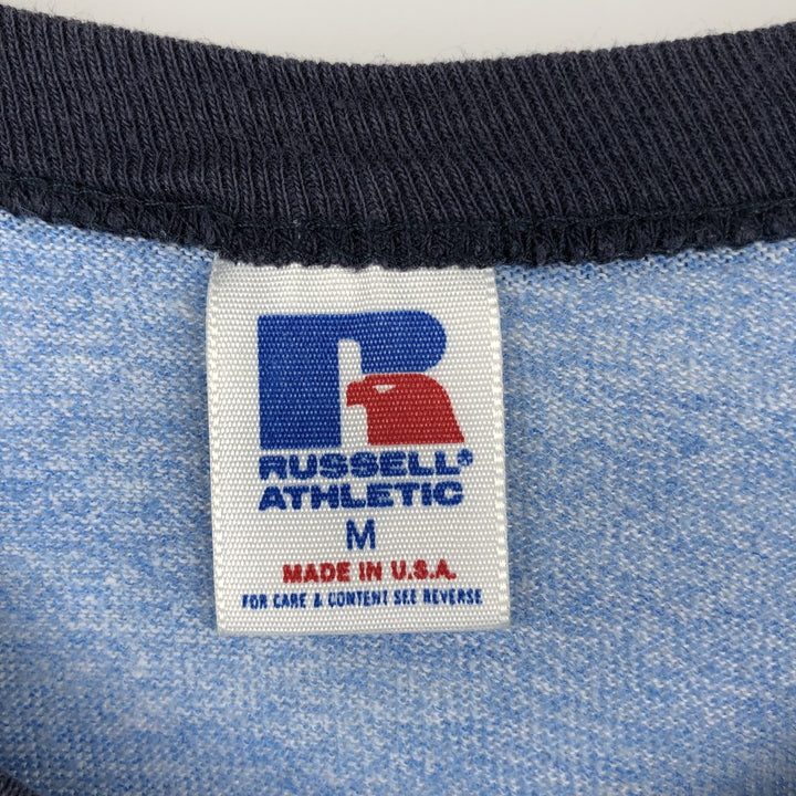 90'S Russell Ringer T-Shirt, Made in USA, Men's Size M (Equivalent), Vintage polyester Blue type light blue Vintage Second Hand