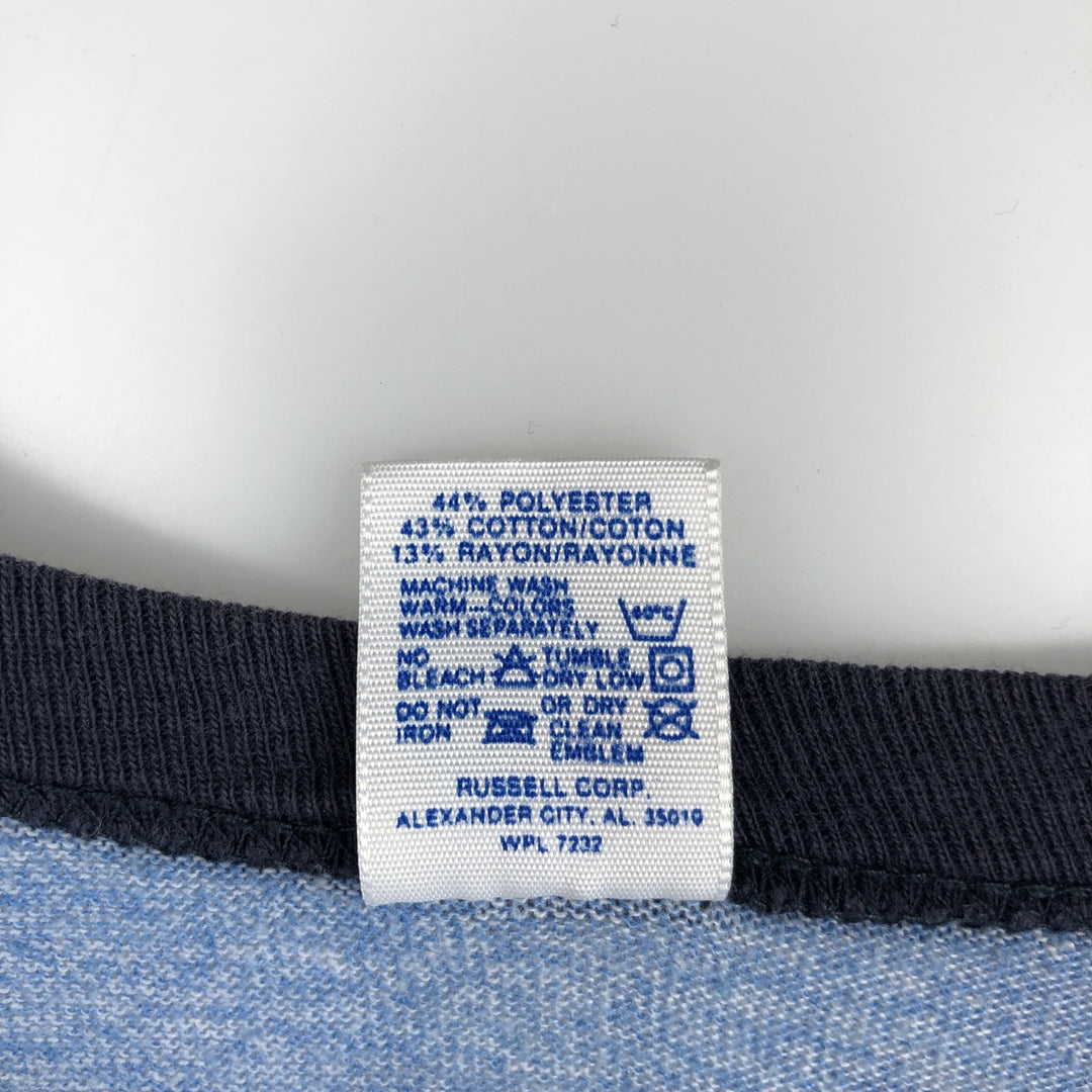 90'S Russell Ringer T-Shirt, Made in USA, Men's Size M (Equivalent), Vintage polyester Blue type light blue Vintage Second Hand