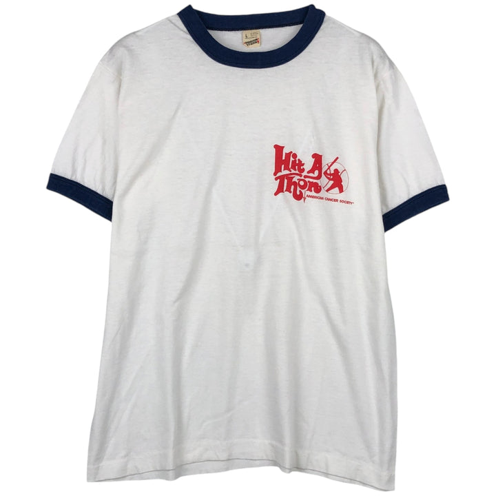 90'S Screen Stars American Cancer Society Ringer T-Shirt, Made in USA, Men's Size L (approx.), Vintage cotton white type Vintage Second Hand