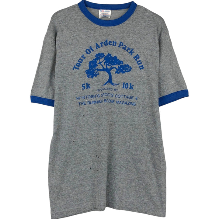 80s-90'S Hanes Poly-Cotton Ringer T-Shirt, Made in USA, Men's Size L (Equivalent), Vintage cotton gray type Vintage Second Hand