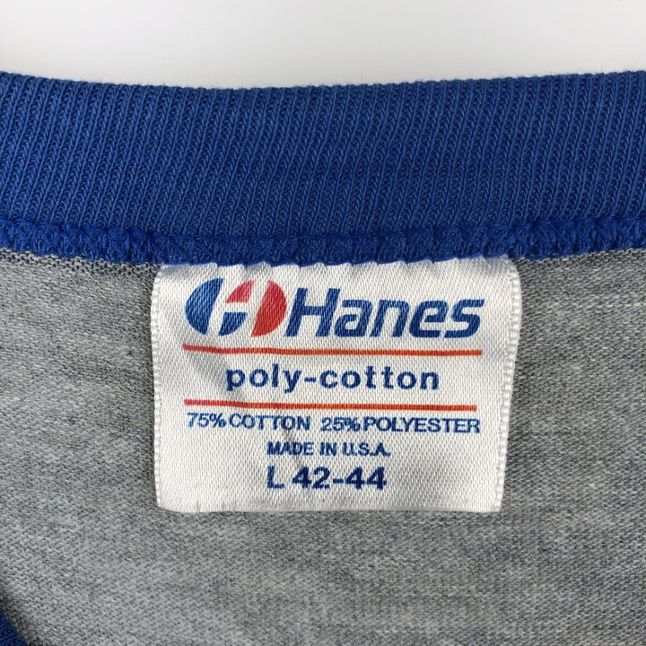 80s-90'S Hanes Poly-Cotton Ringer T-Shirt, Made in USA, Men's Size L (Equivalent), Vintage cotton gray type Vintage Second Hand