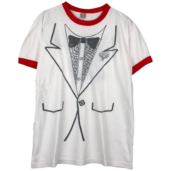 90'S TIGER BRAND Ringer Trompe-l'oeil T-shirt, Made in Canada, Men's Size L (approx.) cotton white type Vintage Second Hand
