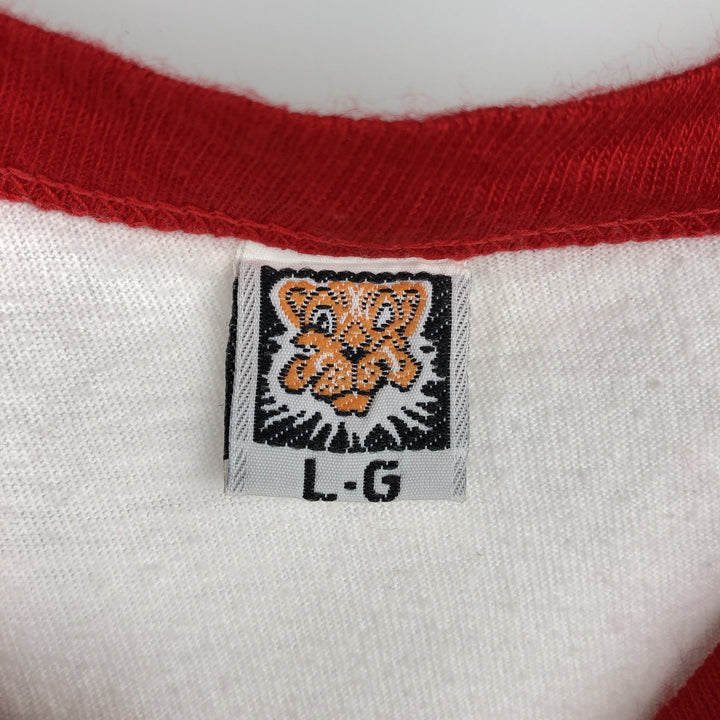 90'S TIGER BRAND Ringer Trompe-l'oeil T-shirt, Made in Canada, Men's Size L (approx.) cotton white type Vintage Second Hand