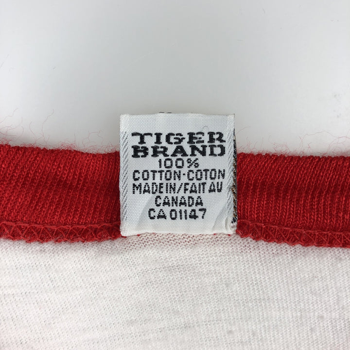 90'S TIGER BRAND Ringer Trompe-l'oeil T-shirt, Made in Canada, Men's Size L (approx.) cotton white type Vintage Second Hand