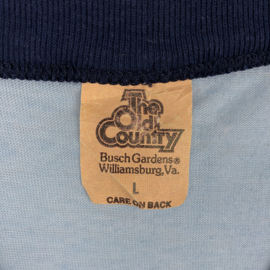 ~90'S The Old Country Busch Gardens Williamsburg Ringer T-shirt, Men's Size L polyester Blue type light blue Vintage Second Hand