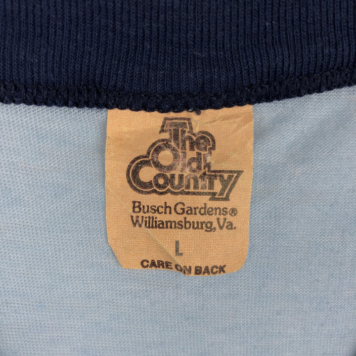 ~90'S The Old Country Busch Gardens Williamsburg Ringer T-shirt, Men's Size L polyester Blue type light blue Vintage Second Hand