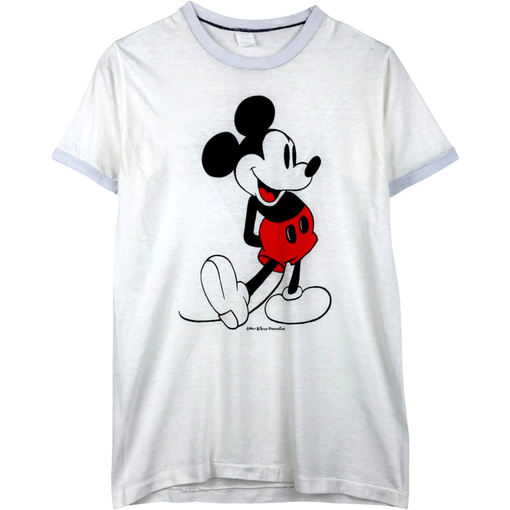80s-90'S Disney Mickey Mouse Ringer T-shirt, Character Print T-shirt, Men's Size S (approx.), Vintage unclear white type Vintage Second Hand