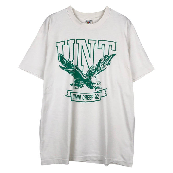 90'S Fruit of the Loom Eagle Pattern College T-Shirt, Made in USA, Men's Size L (approx.), Vintage cotton white type Vintage Second Hand