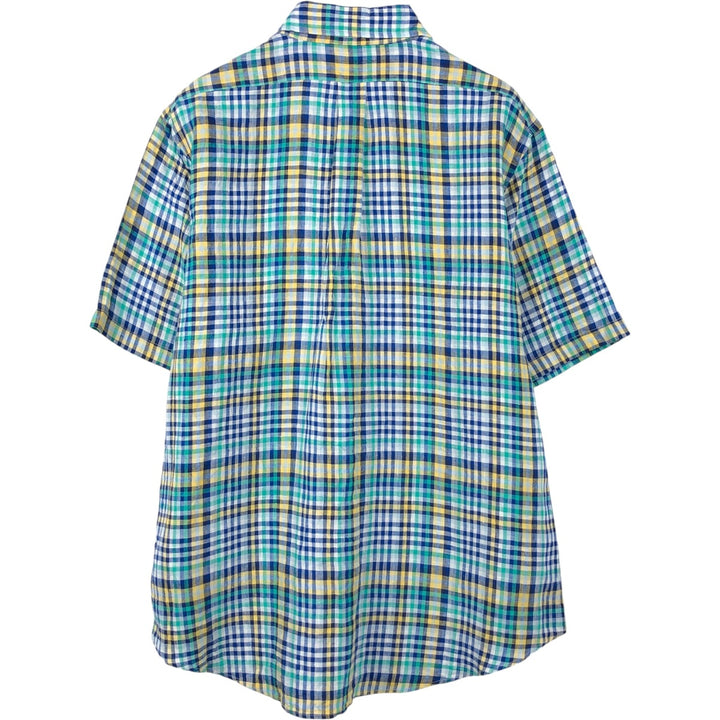 Brooks Brothers 1818 Check Pattern Short Sleeve Linen Button Down Shirt Men's XL linen Blue type light blue Vintage Second Hand