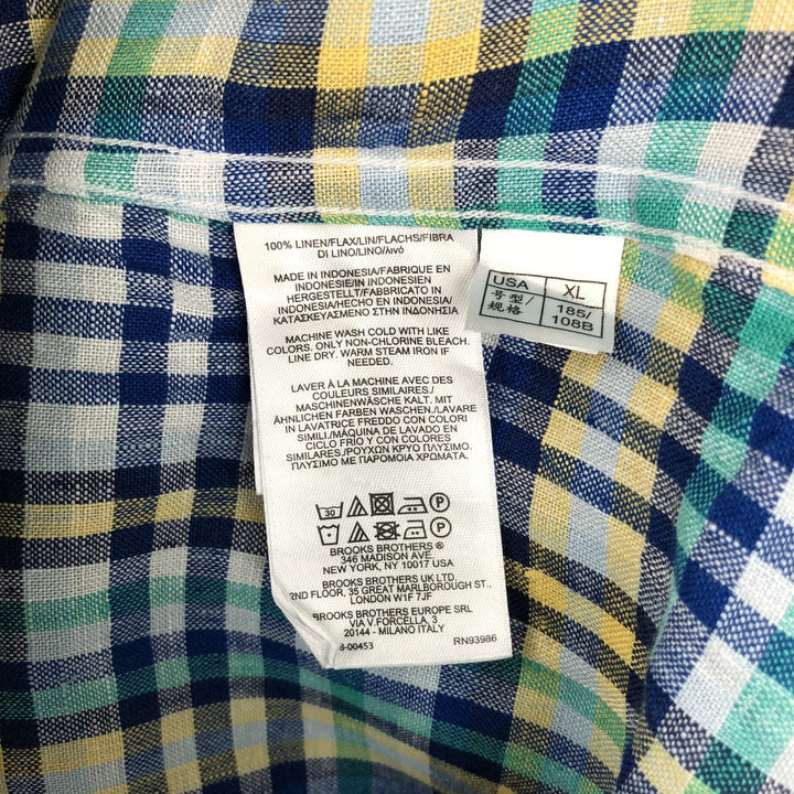 Brooks Brothers 1818 Check Pattern Short Sleeve Linen Button Down Shirt Men's XL linen Blue type light blue Vintage Second Hand