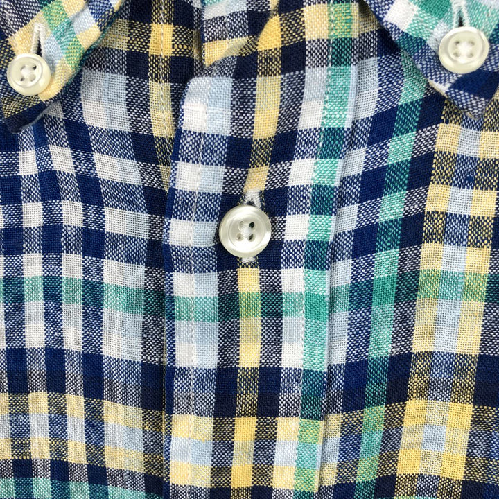 Brooks Brothers 1818 Check Pattern Short Sleeve Linen Button Down Shirt Men's XL linen Blue type light blue Vintage Second Hand