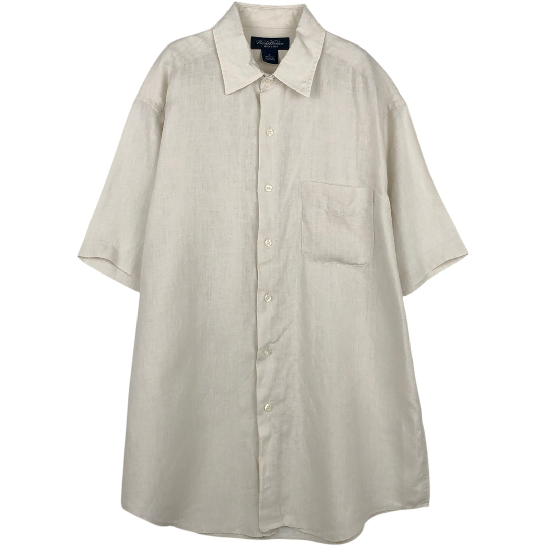 Brooks Brothers Irish Linen Short-Sleeve Linen Shirt (Men's Size M) linen Beige type Vintage Second Hand