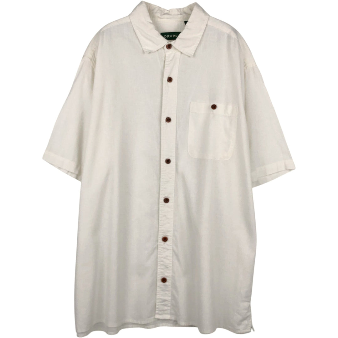 Orvis Classic Fit Short-Sleeve Hemp Shirt, Boxy Shirt, Men's Size L (approx.) Hemp pale white type Vintage Second Hand