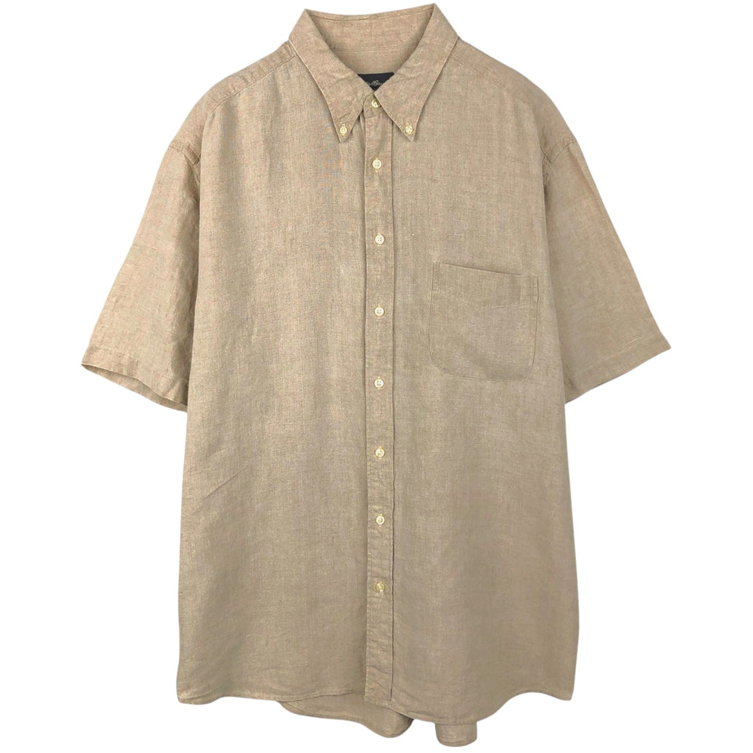 Eddie Bauer short-sleeved linen button-down shirt, men's size XL linen beige type brown Vintage Second Hand