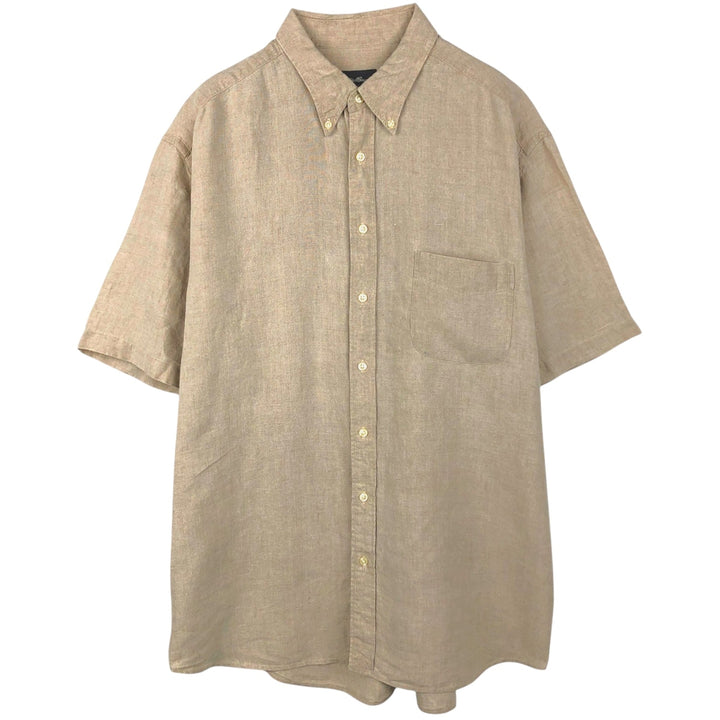Eddie Bauer short-sleeved linen button-down shirt, men's size XL linen beige type brown Vintage Second Hand