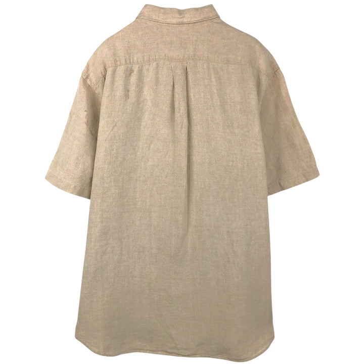 Eddie Bauer short-sleeved linen button-down shirt, men's size XL linen beige type brown Vintage Second Hand
