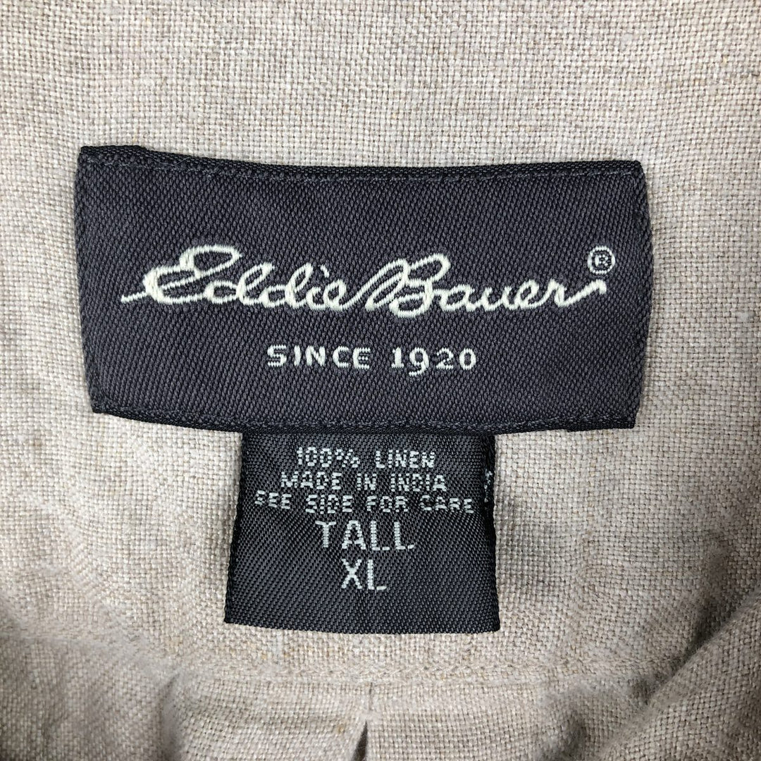 Eddie Bauer short-sleeved linen button-down shirt, men's size XL linen beige type brown Vintage Second Hand