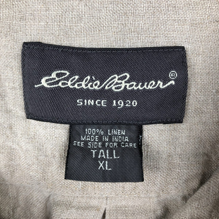 Eddie Bauer short-sleeved linen button-down shirt, men's size XL linen beige type brown Vintage Second Hand
