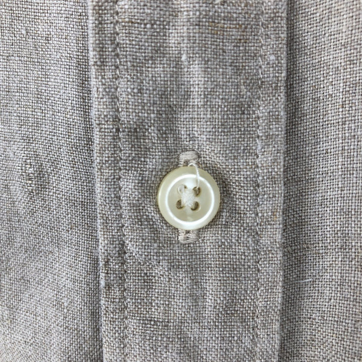 Eddie Bauer short-sleeved linen button-down shirt, men's size XL linen beige type brown Vintage Second Hand