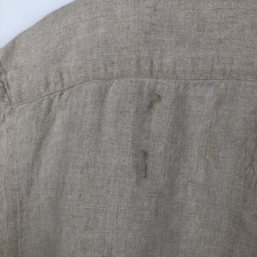 Eddie Bauer short-sleeved linen button-down shirt, men's size XL linen beige type brown Vintage Second Hand