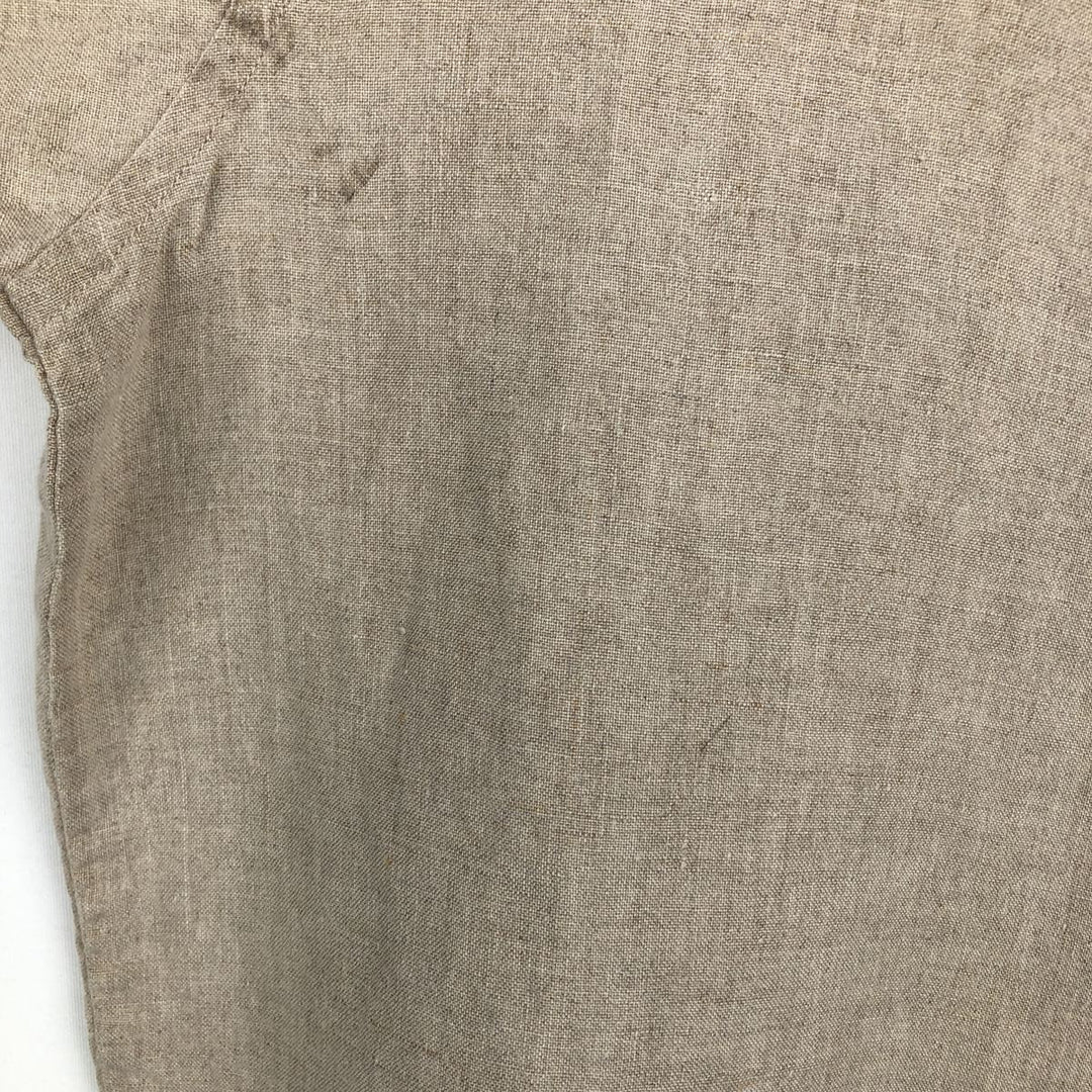 Eddie Bauer short-sleeved linen button-down shirt, men's size XL linen beige type brown Vintage Second Hand