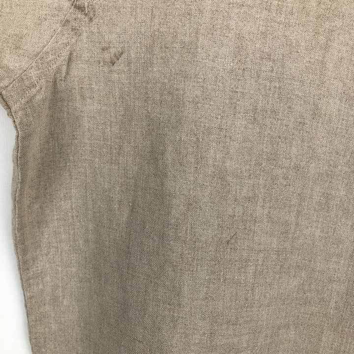 Eddie Bauer short-sleeved linen button-down shirt, men's size XL linen beige type brown Vintage Second Hand