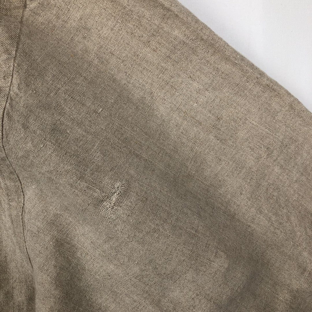 Eddie Bauer short-sleeved linen button-down shirt, men's size XL linen beige type brown Vintage Second Hand