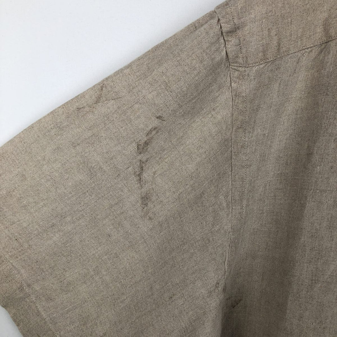 Eddie Bauer short-sleeved linen button-down shirt, men's size XL linen beige type brown Vintage Second Hand