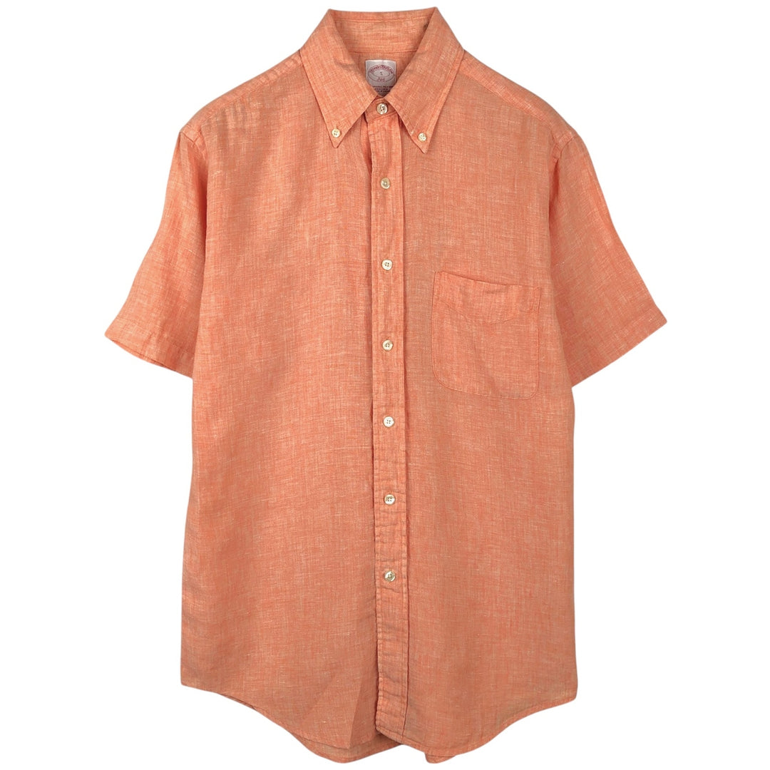 Brooks Brothers 346 Short-Sleeve Linen Button-Down Shirt, Men's Size S (approx.) linen orange type Vintage Second Hand