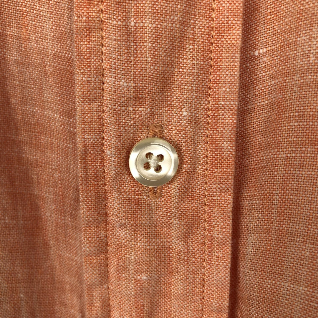 Brooks Brothers 346 Short-Sleeve Linen Button-Down Shirt, Men's Size S (approx.) linen orange type Vintage Second Hand