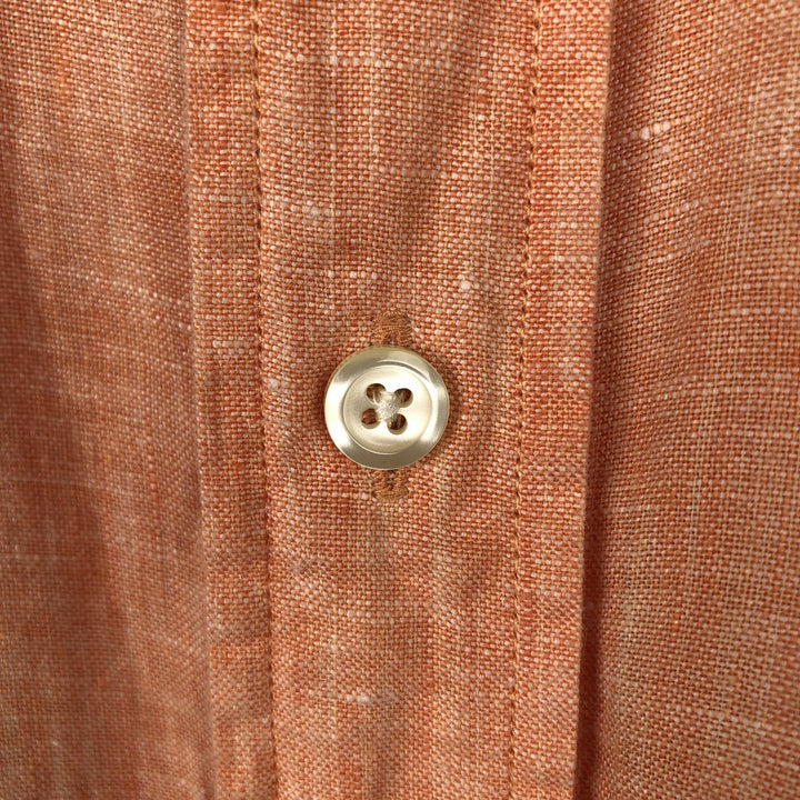 Brooks Brothers 346 Short-Sleeve Linen Button-Down Shirt, Men's Size S (approx.) linen orange type Vintage Second Hand