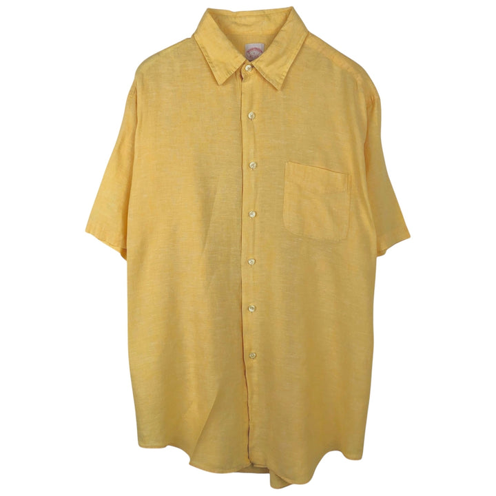 Brooks Brothers Est.1818 Short-Sleeve Linen Shirt, Men's Size L (approx.) linen yellow type Vintage Second Hand