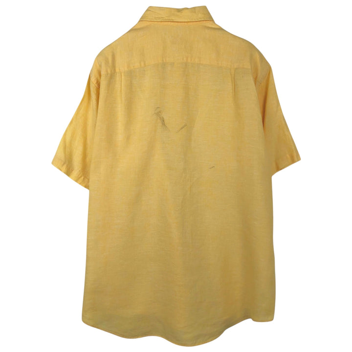 Brooks Brothers Est.1818 Short-Sleeve Linen Shirt, Men's Size L (approx.) linen yellow type Vintage Second Hand