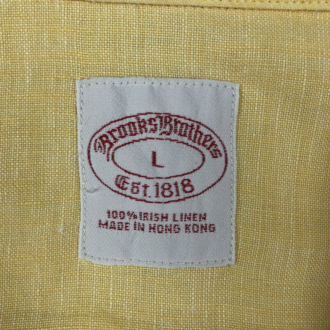 Brooks Brothers Est.1818 Short-Sleeve Linen Shirt, Men's Size L (approx.) linen yellow type Vintage Second Hand