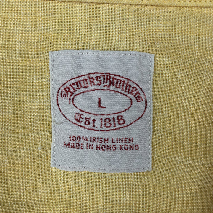 Brooks Brothers Est.1818 Short-Sleeve Linen Shirt, Men's Size L (approx.) linen yellow type Vintage Second Hand