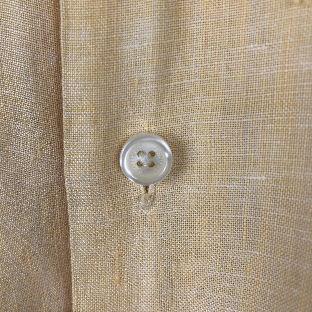 Brooks Brothers Est.1818 Short-Sleeve Linen Shirt, Men's Size L (approx.) linen yellow type Vintage Second Hand