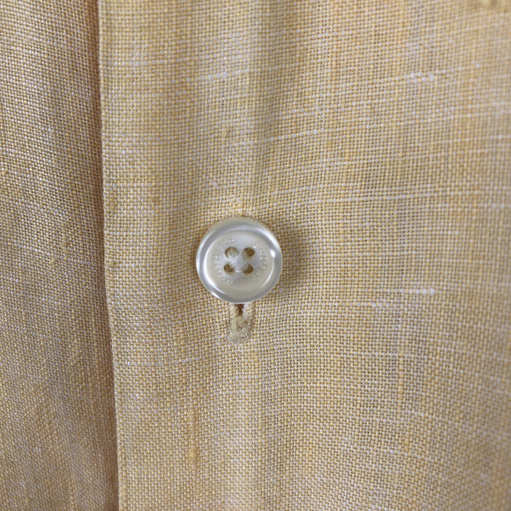 Brooks Brothers Est.1818 Short-Sleeve Linen Shirt, Men's Size L (approx.) linen yellow type Vintage Second Hand