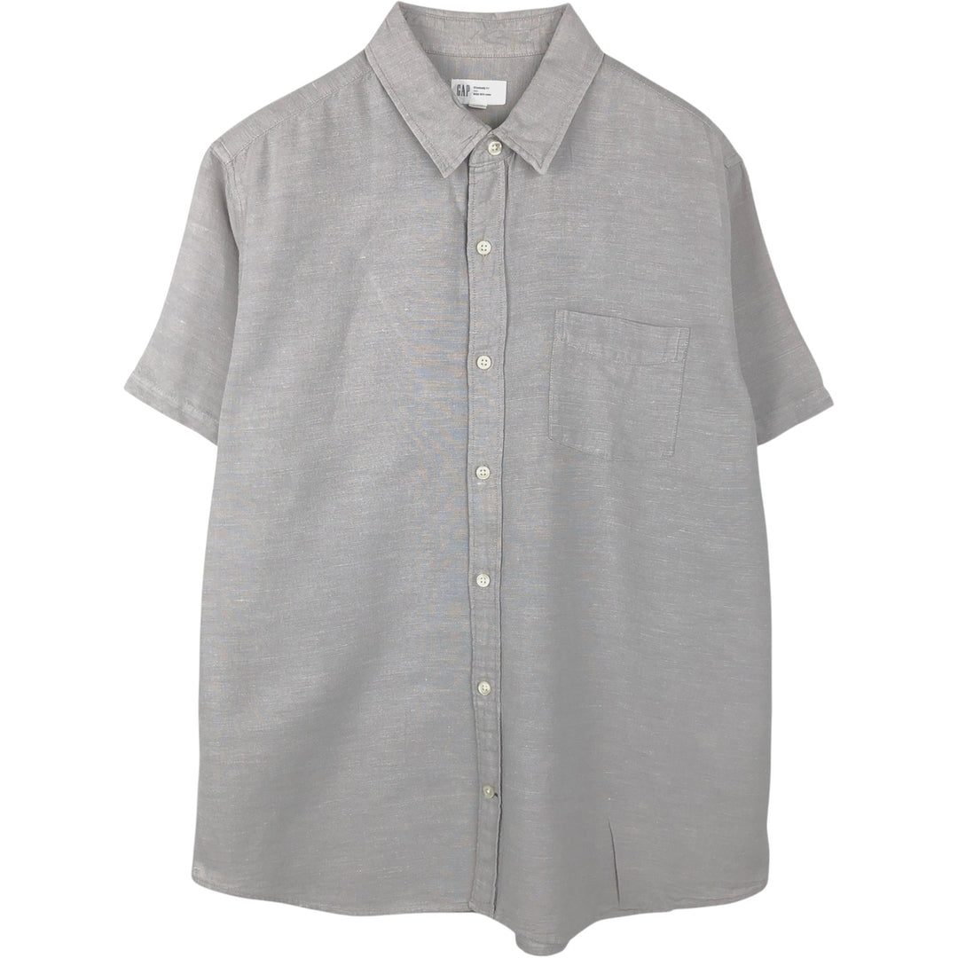 GAP STANDARD FIT Short-Sleeve Cotton x Linen Shirt, Men's Size L (approx.) linen gray type Vintage Second Hand
