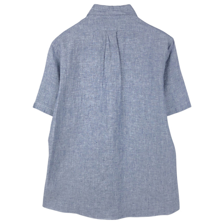 Brooks Brothers 1818 REGENT FIT Chambray Short-Sleeve Linen Button-Down Shirt, Men's Size M (approx.) linen blue type Vintage Second Hand