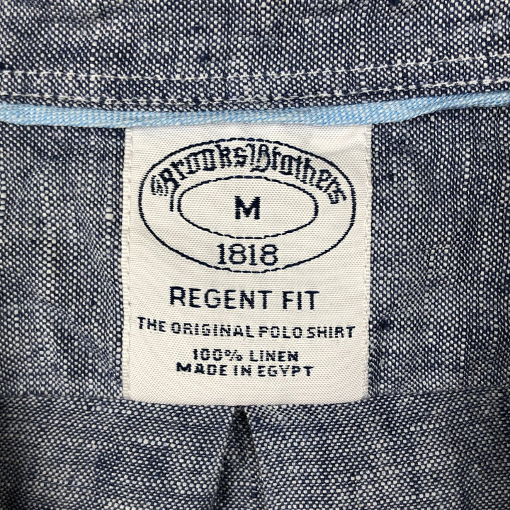Brooks Brothers 1818 REGENT FIT Chambray Short-Sleeve Linen Button-Down Shirt, Men's Size M (approx.) linen blue type Vintage Second Hand
