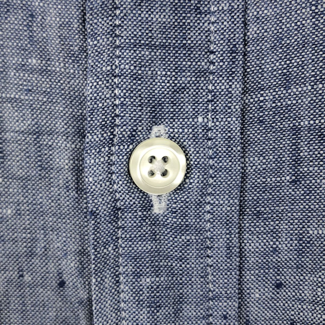 Brooks Brothers 1818 REGENT FIT Chambray Short-Sleeve Linen Button-Down Shirt, Men's Size M (approx.) linen blue type Vintage Second Hand