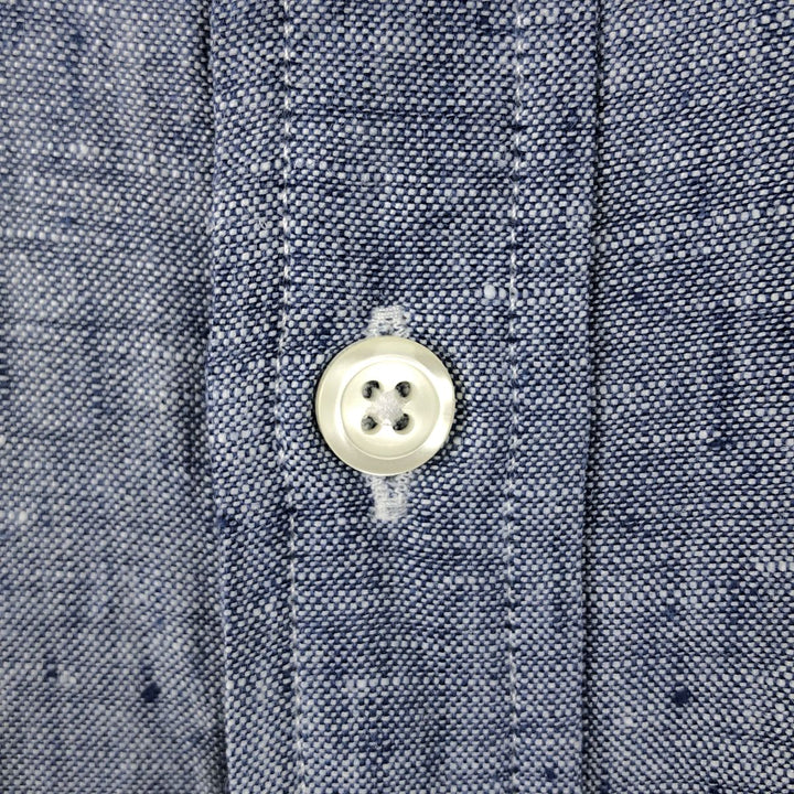 Brooks Brothers 1818 REGENT FIT Chambray Short-Sleeve Linen Button-Down Shirt, Men's Size M (approx.) linen blue type Vintage Second Hand
