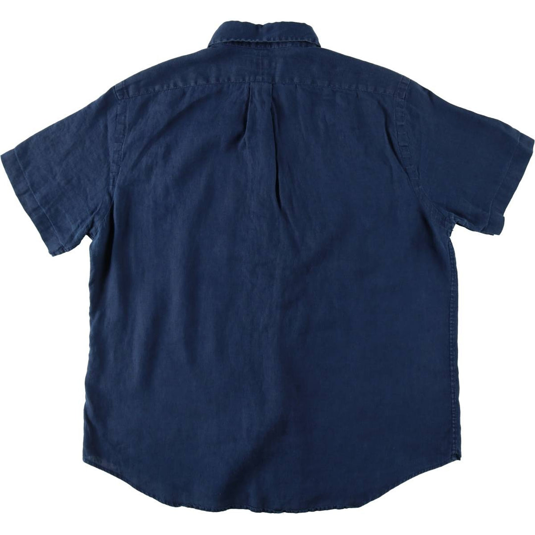 Ralph Lauren Classic Fit Short Sleeve Linen Button Down Shirt Men's Size L unclear navy blue type Vintage Second Hand